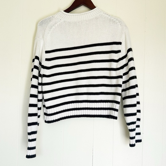 J. CREW Heritage Cotton Rollneck Sweater Stripe Ivory Black Small NWT - Picture 7 of 9